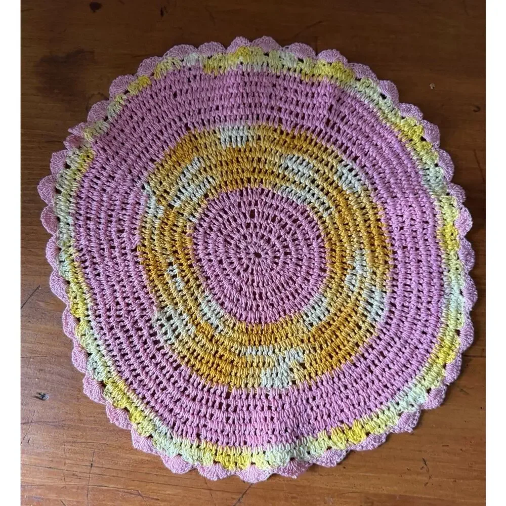 Vintage Crochet Doily Set Pink Yellow White Granny Square Mandala Table Mats